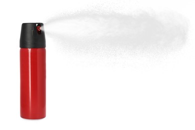 Image of Using of pepper spray on white background