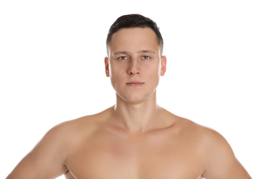 Portrait of handsome young man on white background