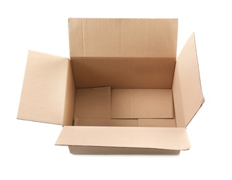 Open cardboard box on white background