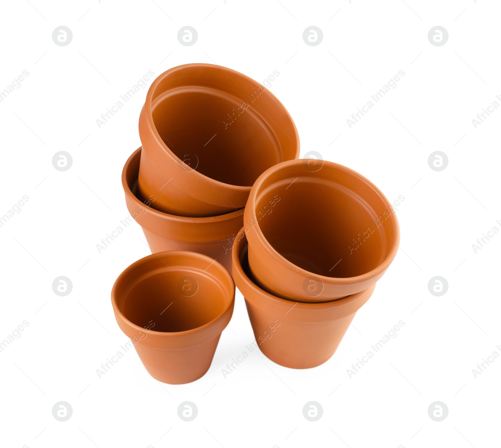 Photo of Empty clay flower pots isolated on white