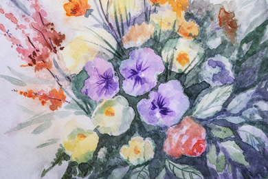 Closeup view of beautiful floral watercolor painting