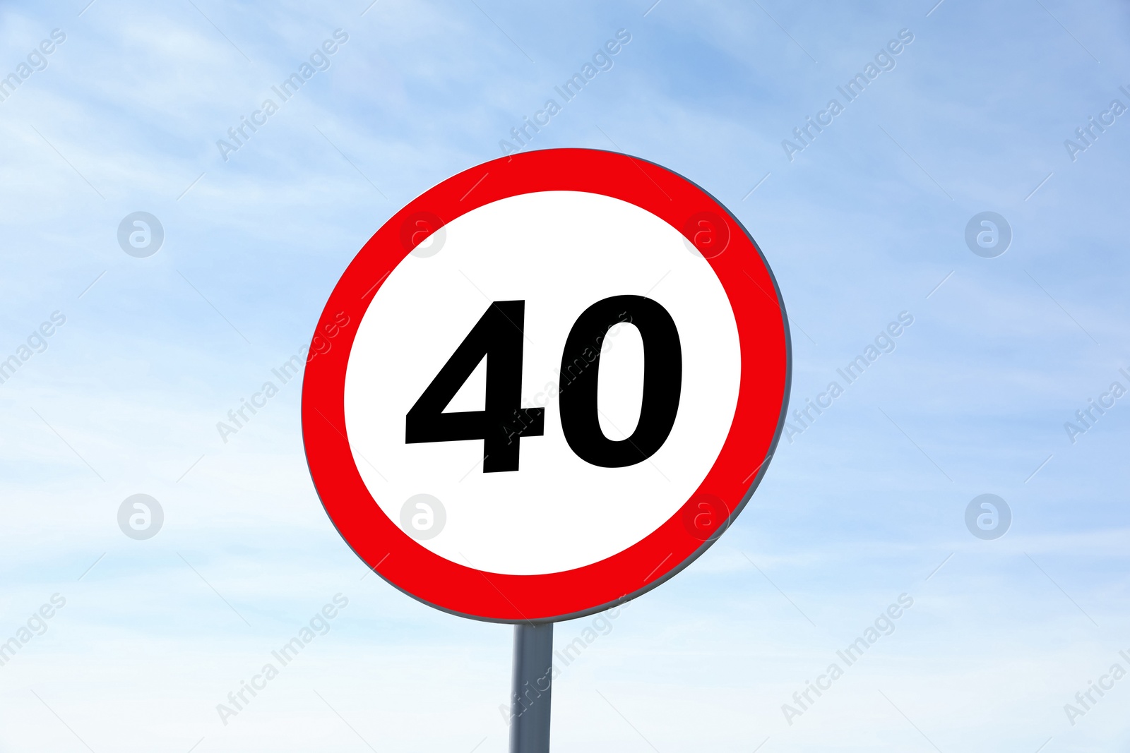 Image of Road sign Maximum speed limit against blue sky