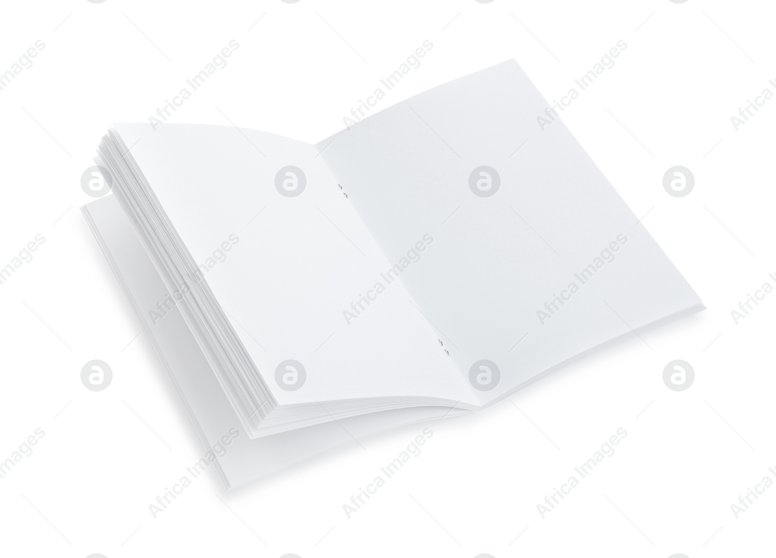 Photo of Open blank paper brochure isolated on white. Mockup for design