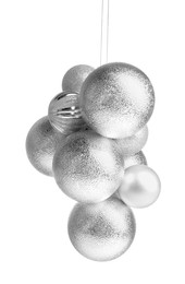 Photo of Beautiful silver Christmas balls isolated on white
