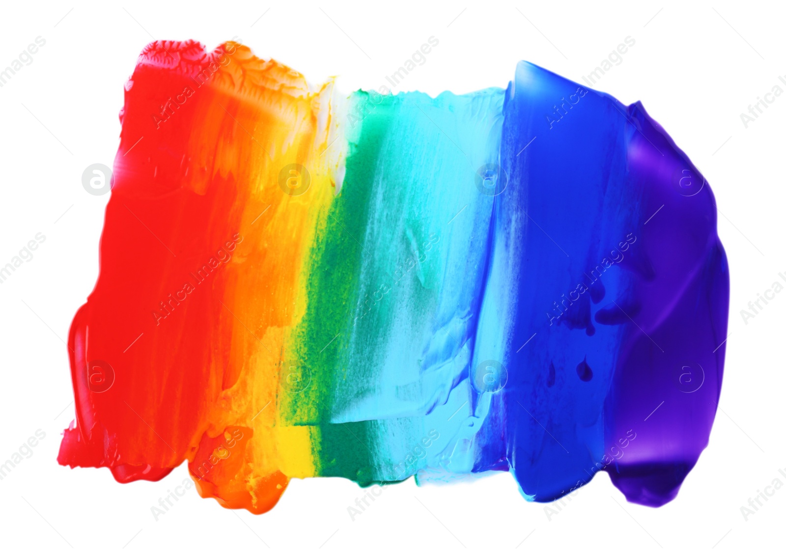 Photo of Multicolored paint samples on white background, top view