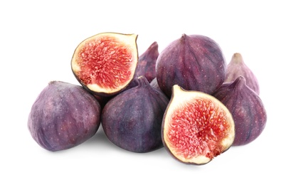 Photo of Tasty fresh fig fruits on white background