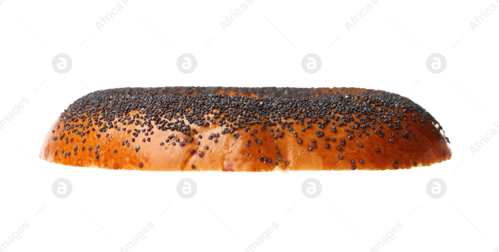 Photo of Half of delicious fresh bagel isolated on white