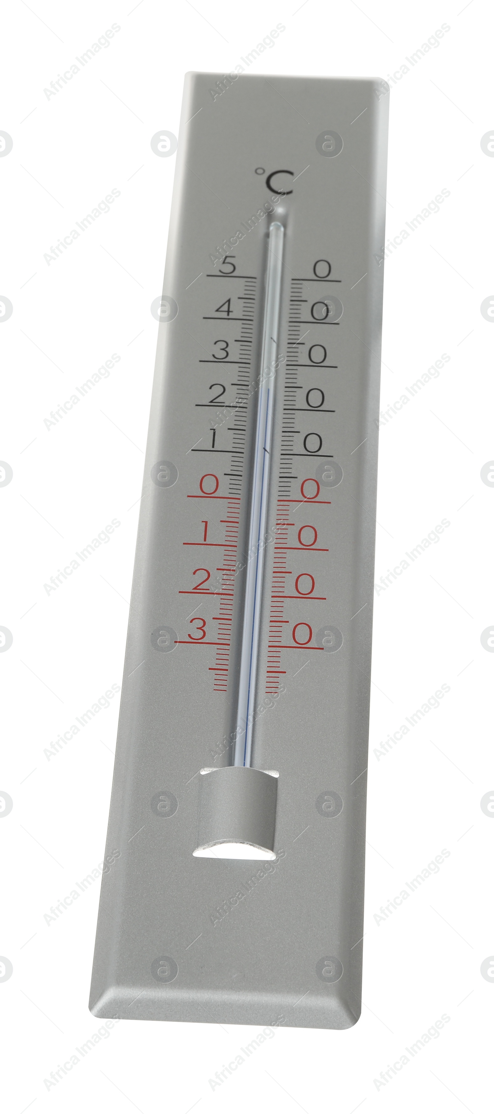 Photo of Modern grey weather thermometer on white background