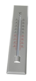 Photo of Modern grey weather thermometer on white background