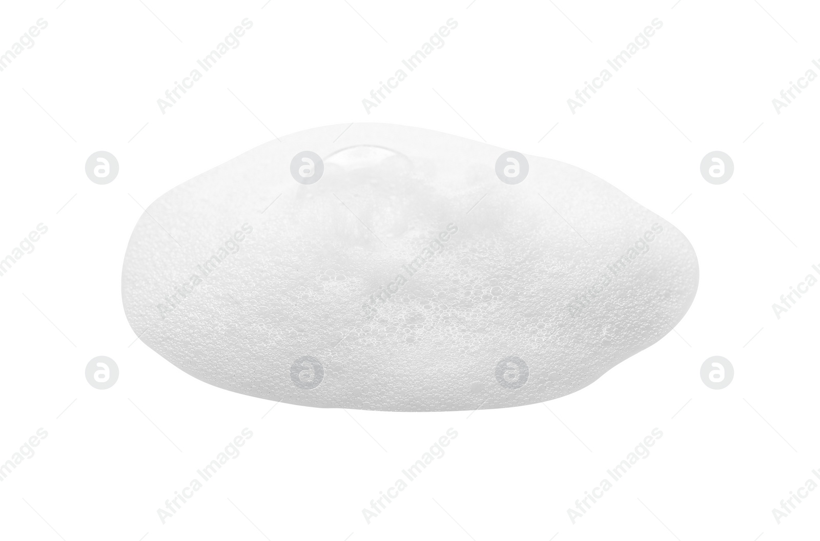 Photo of Drop of fluffy soap foam on white background