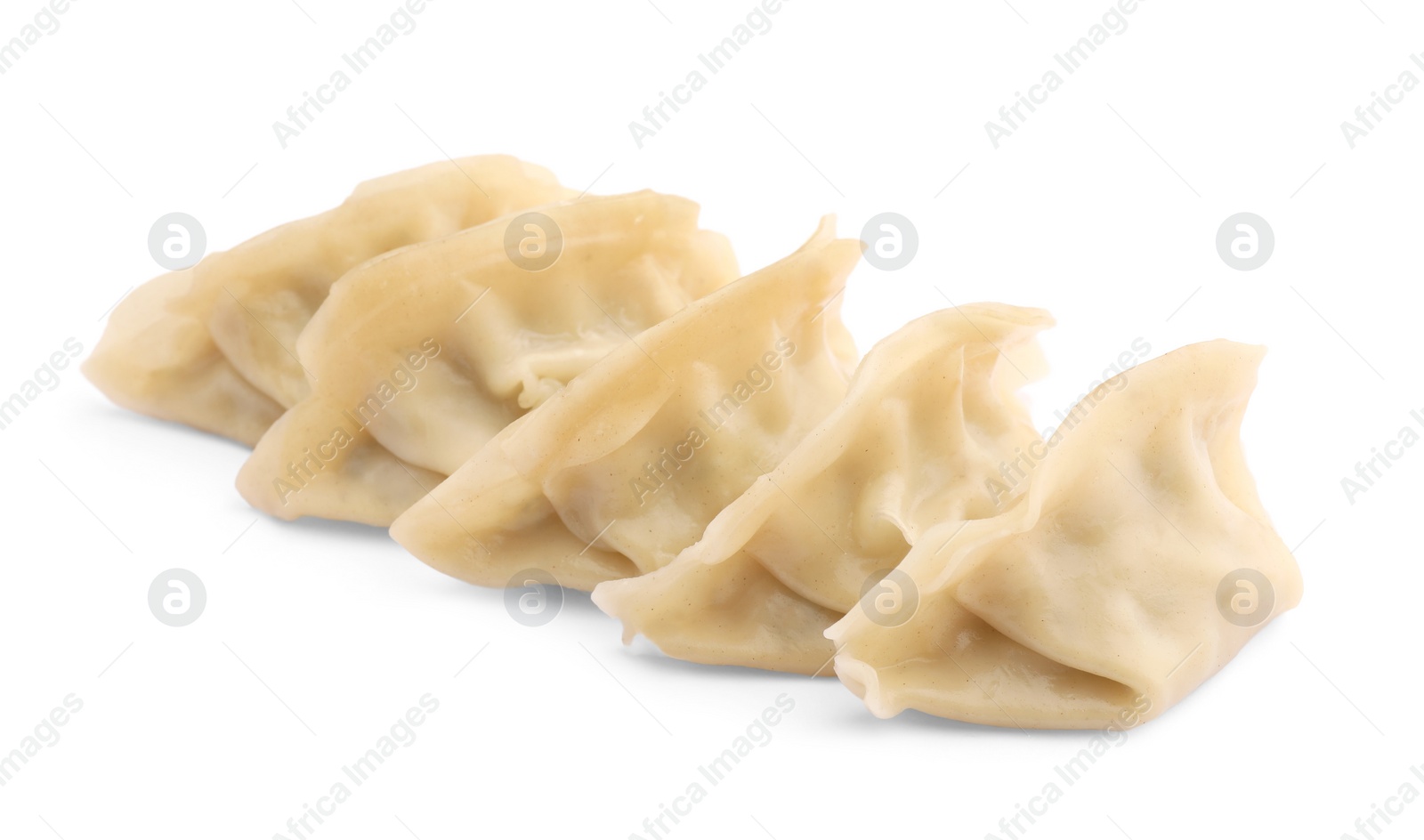 Photo of Delicious gyoza (asian dumplings) isolated on white