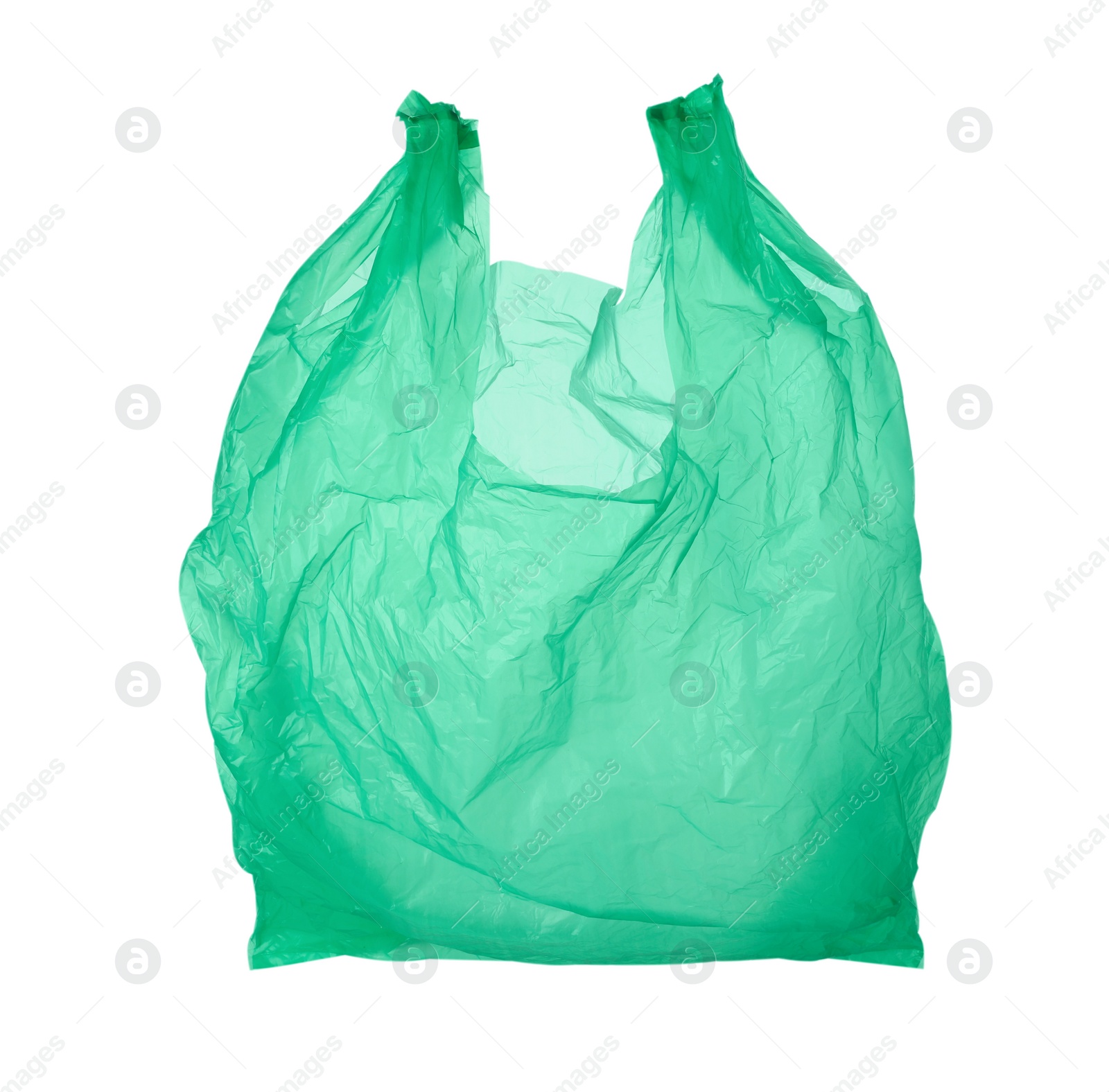 Photo of One green plastic bag isolated on white