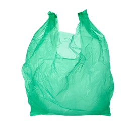 One green plastic bag isolated on white