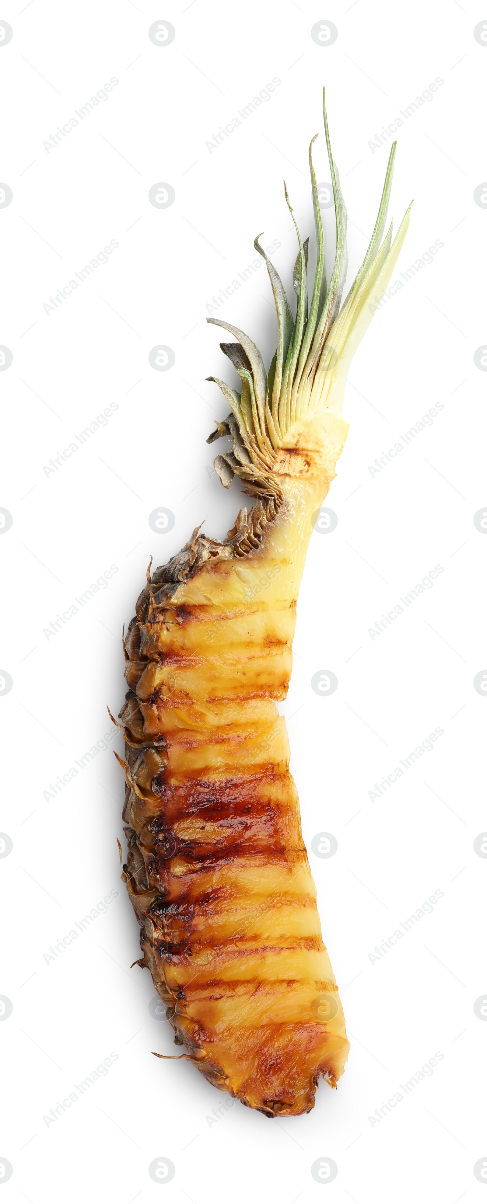 Photo of Piece of tasty grilled pineapple isolated on white, top view