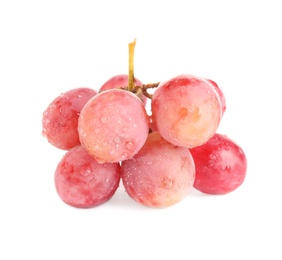 Photo of Bunch of red grapes with water drops isolated on white