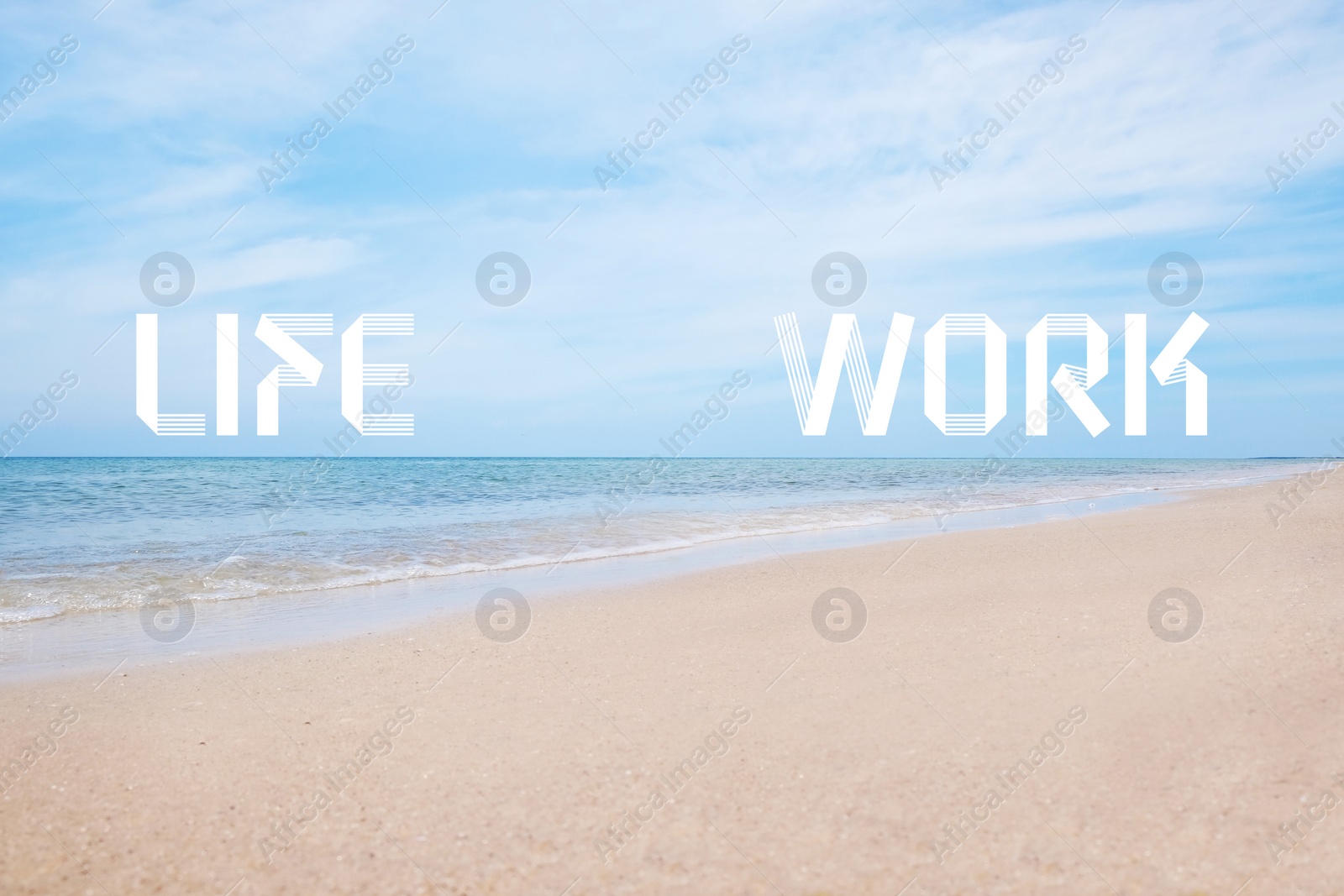 Image of Beautiful view of sandy beach on sunny day. Concept of balance between work and life