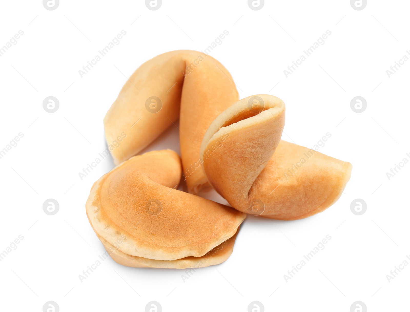 Photo of Traditional homemade fortune cookies on white background