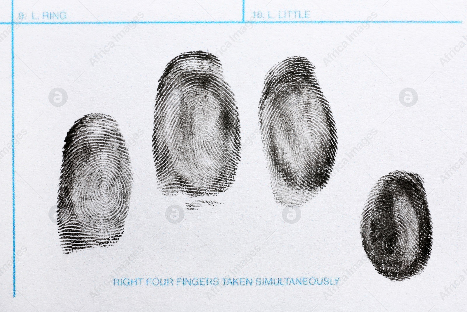 Photo of Fingerprint record sheet, top view. Criminal investigation