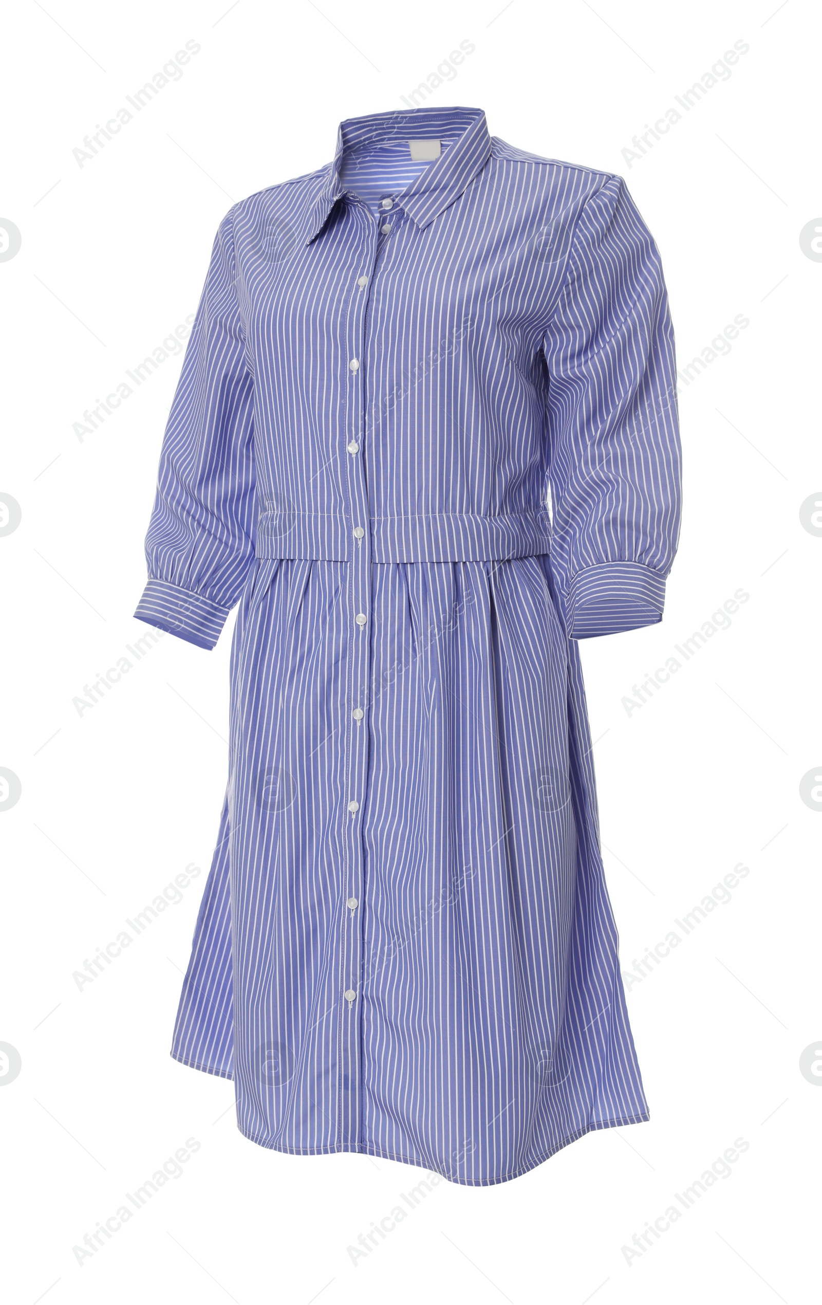 Photo of Beautiful striped shirt dress on white background