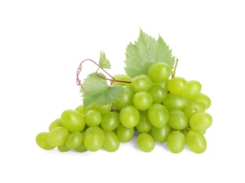 Fresh ripe grapes and leaves isolated on white