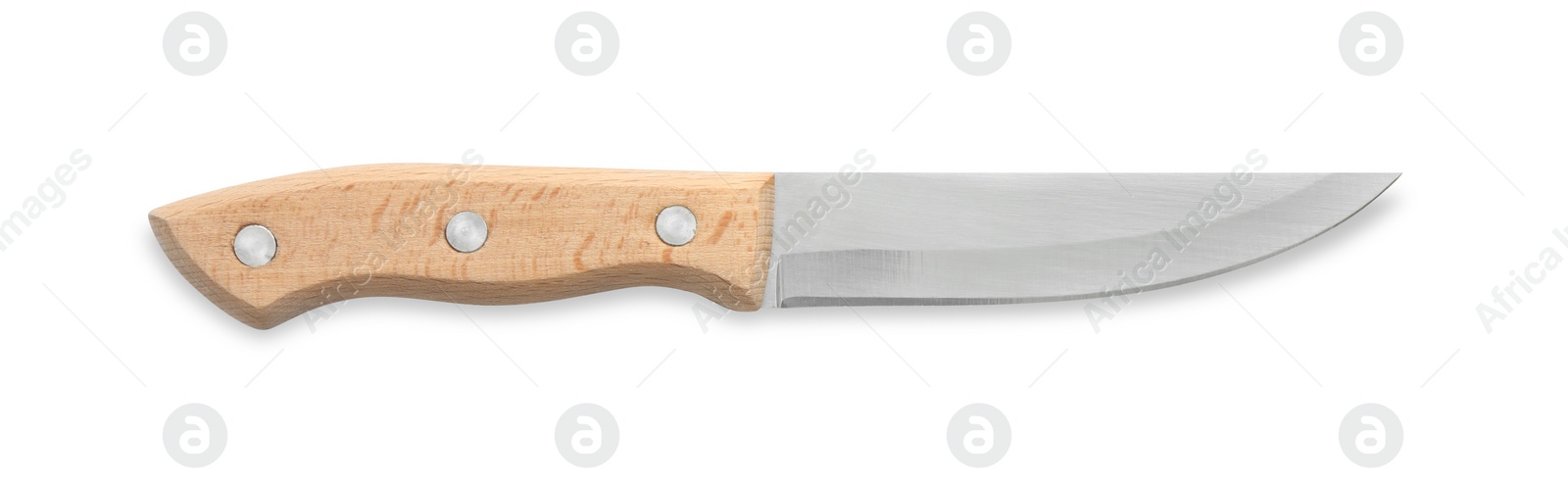 Photo of One sharp knife isolated on white, top view