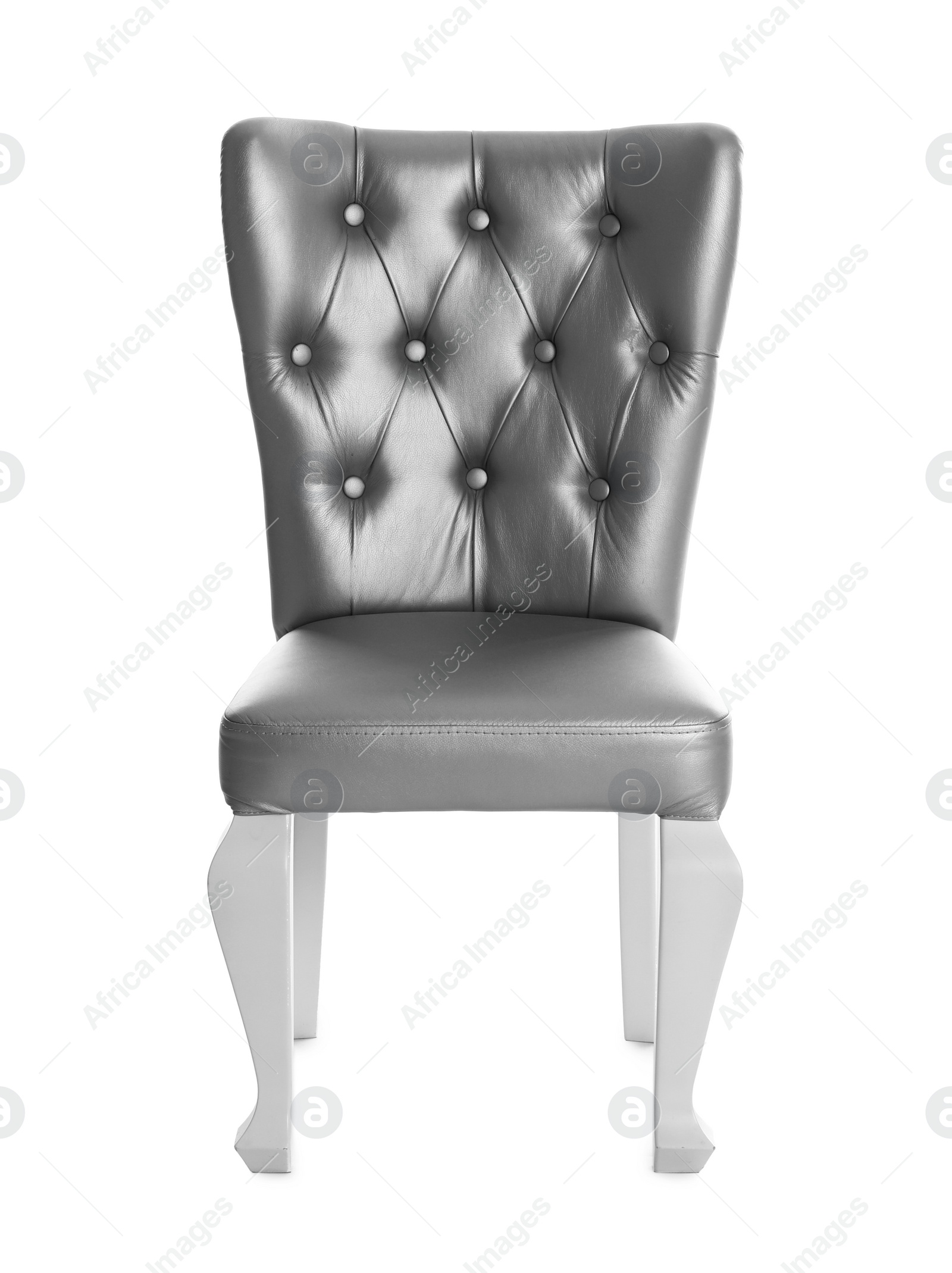 Photo of Stylish silver chair on white background. Element of interior design