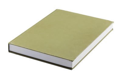 Photo of One closed green hardcover book isolated on white