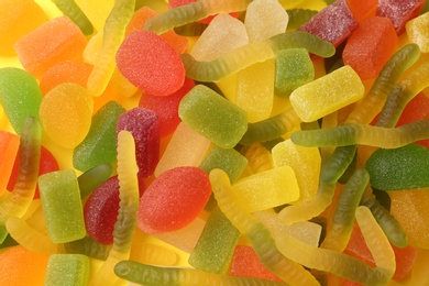 Pile of colorful jelly candies as background