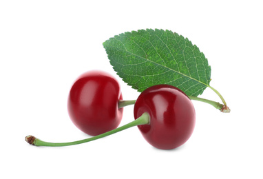 Photo of Sweet red juicy cherries isolated on white