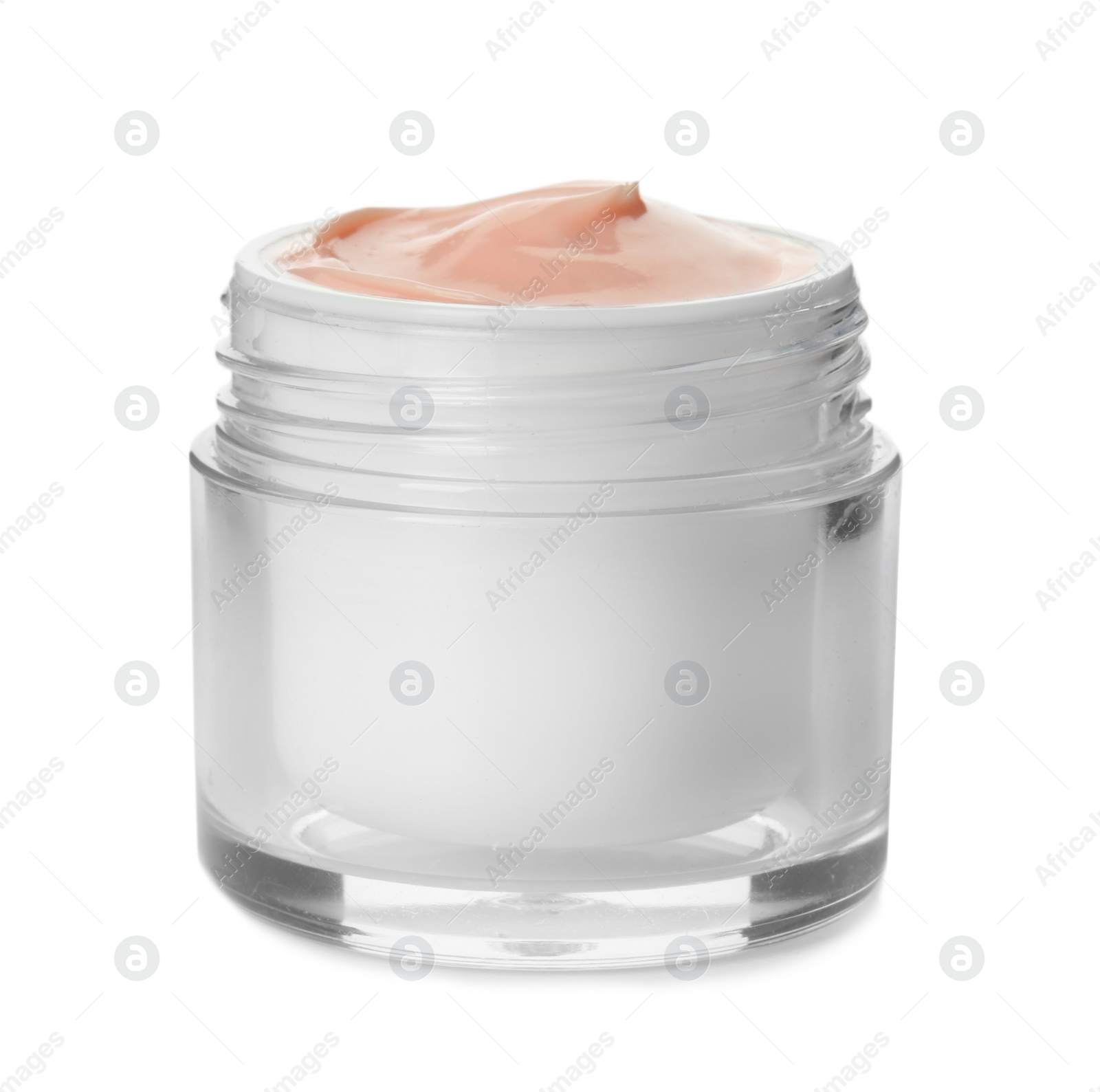 Photo of Jar with hand cream on white background