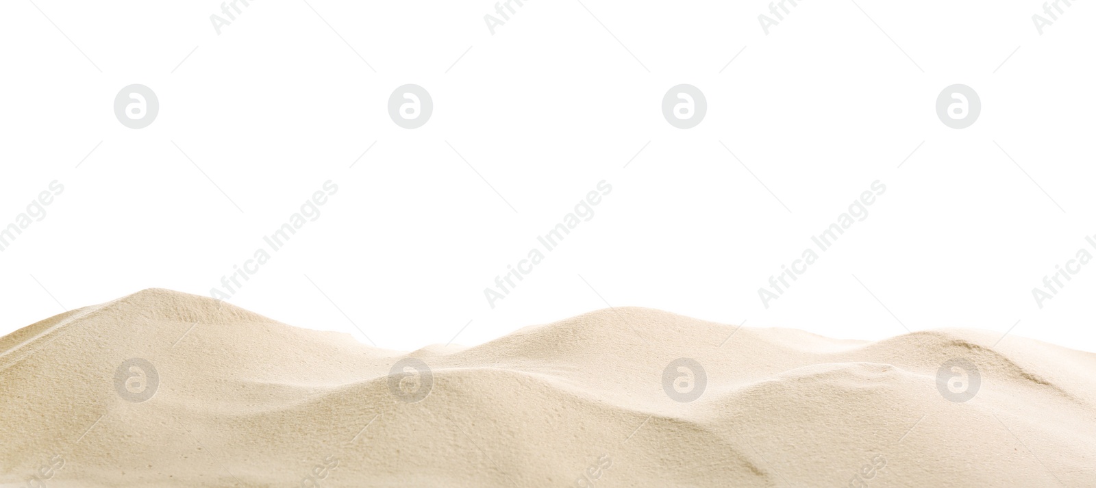 Photo of Heap of dry beach sand on white background