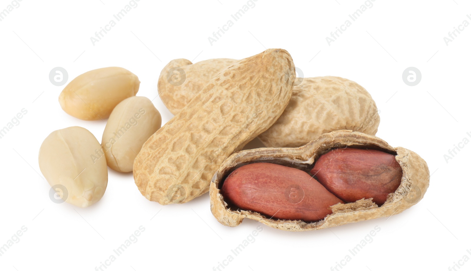 Photo of Fresh peanuts isolated on white. Healthy snack