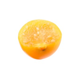 Photo of Half of ripe orange physalis fruit isolated on white