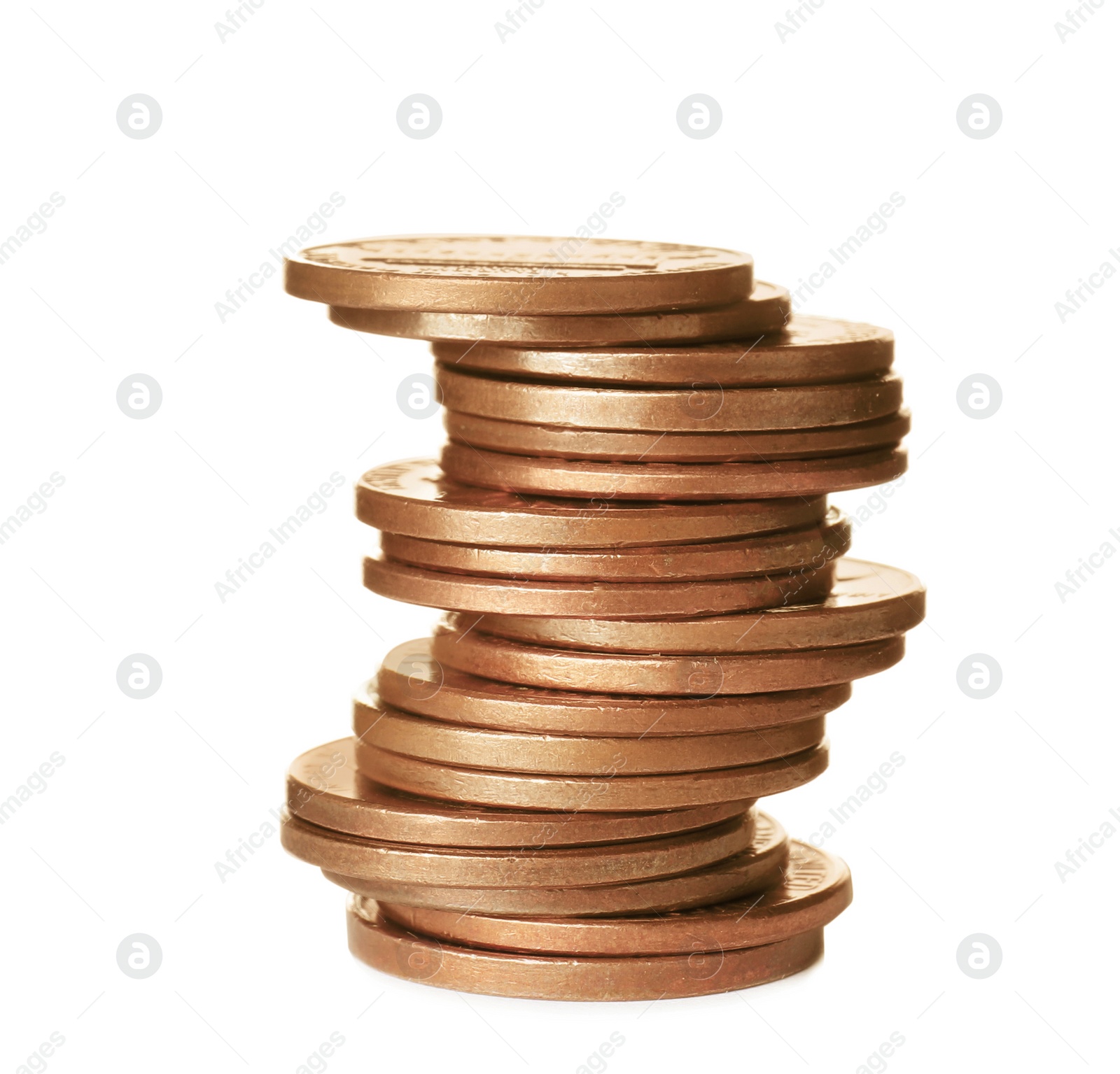 Photo of Stack of metal coins isolated on white