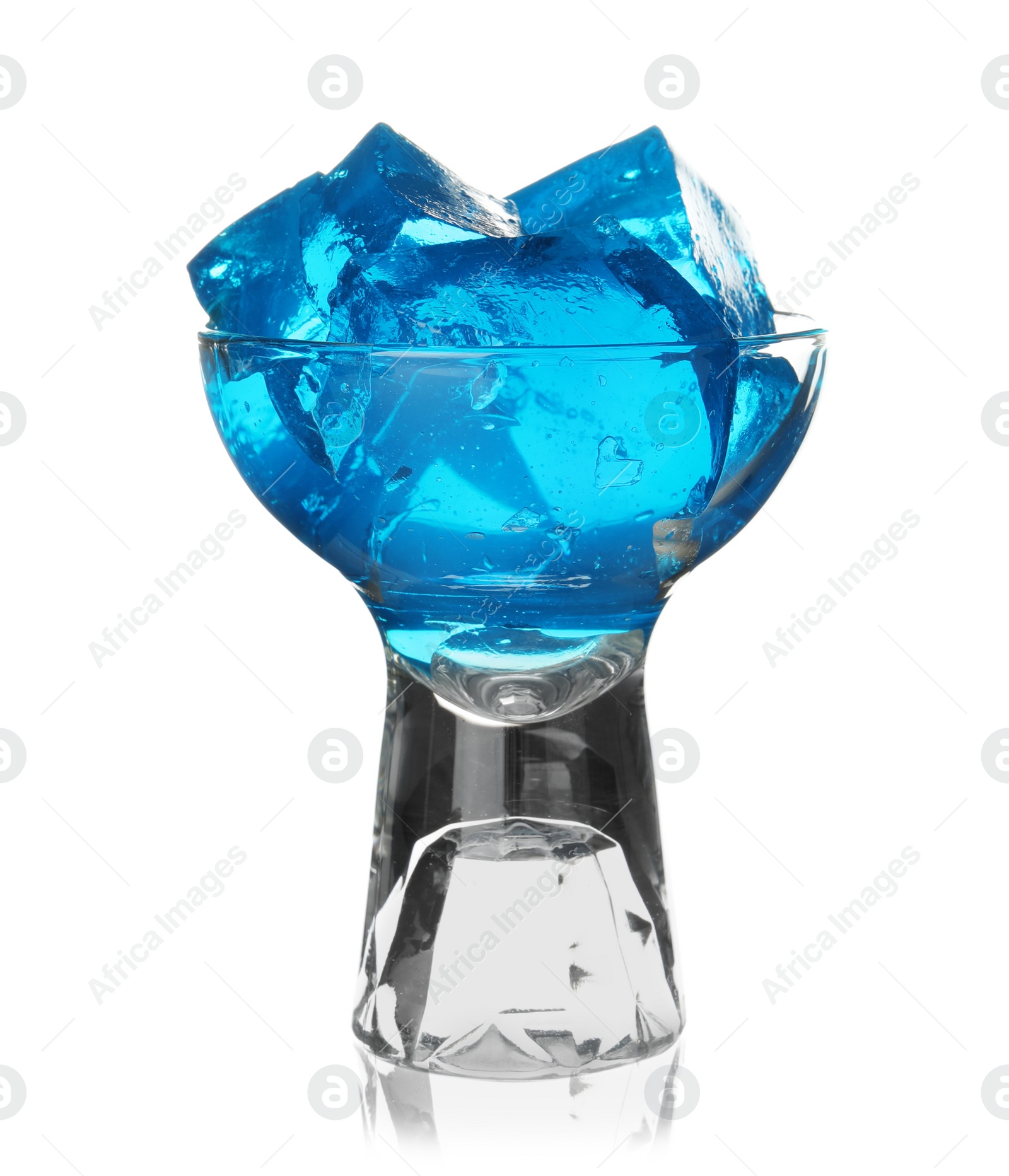 Photo of Dessert bowl with blue jelly on white background