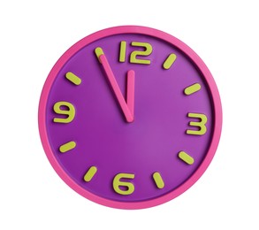 Photo of Bright analog clock isolated on white. New Year countdown