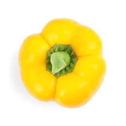 Photo of Ripe yellow bell pepper isolated on white, top view