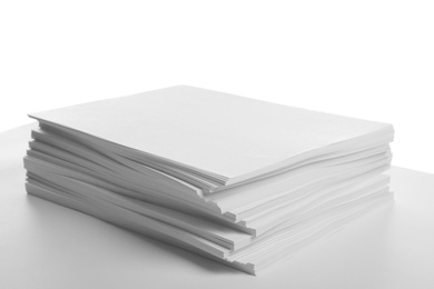 Photo of Stack of blank papers on white background