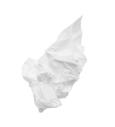 Used crumpled paper tissue isolated on white, top view