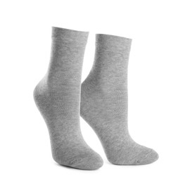 Pair of light grey socks isolated on white