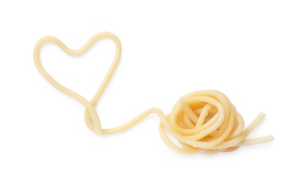Photo of Heart made of tasty pasta isolated on white