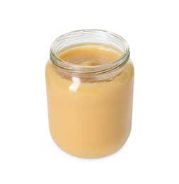 Baby food. Tasty healthy puree in jar isolated on white