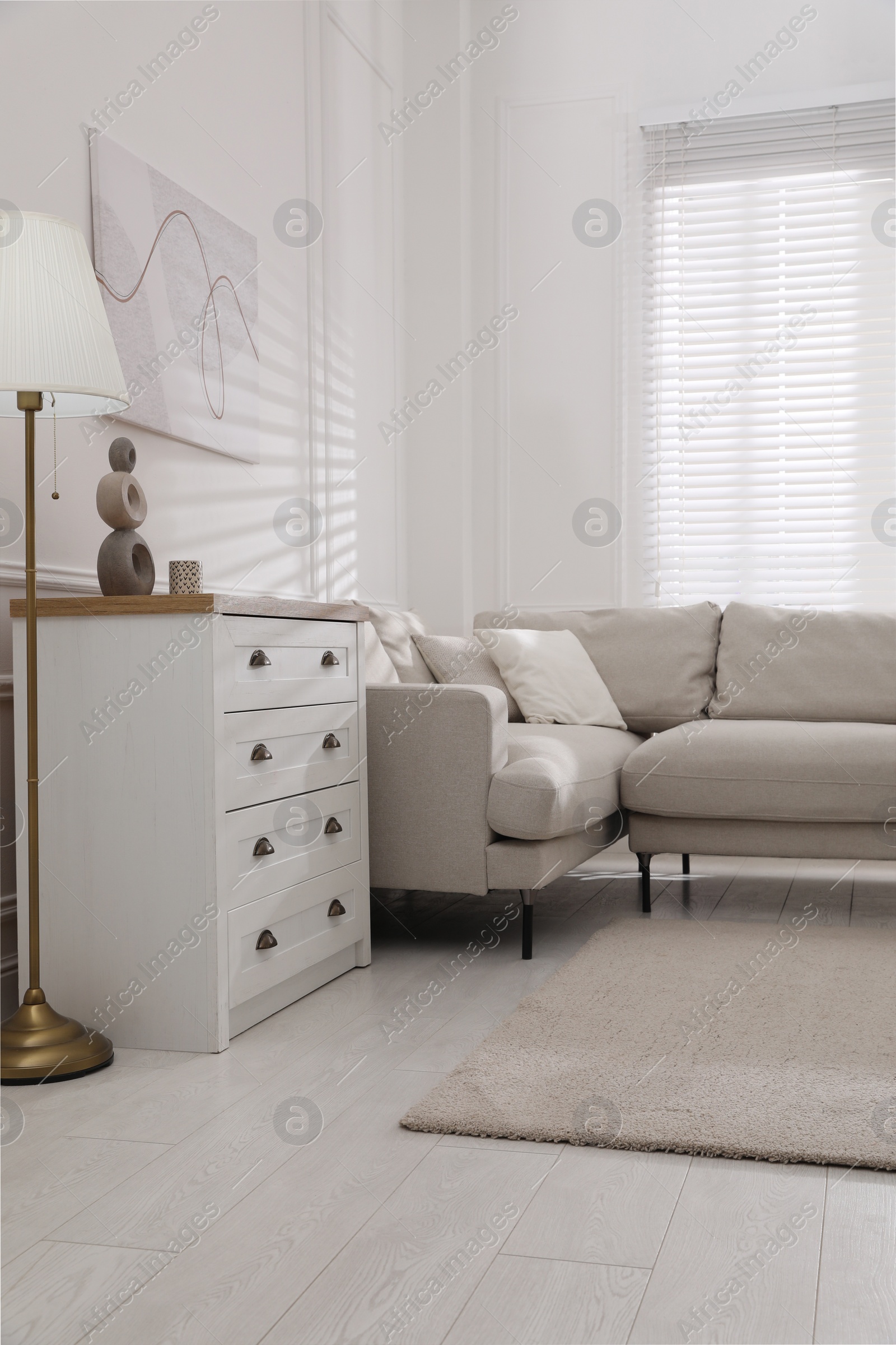 Photo of Stylish soft carpet on floor in living room