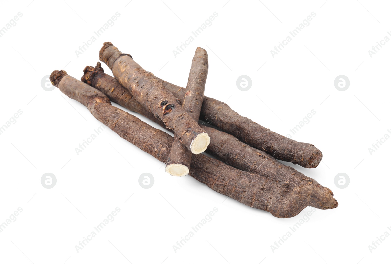 Photo of Fresh raw salsify roots on white background