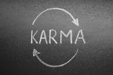 Drawn circle and word Karma written on blackboard
