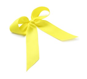 One yellow ribbon bow on white background