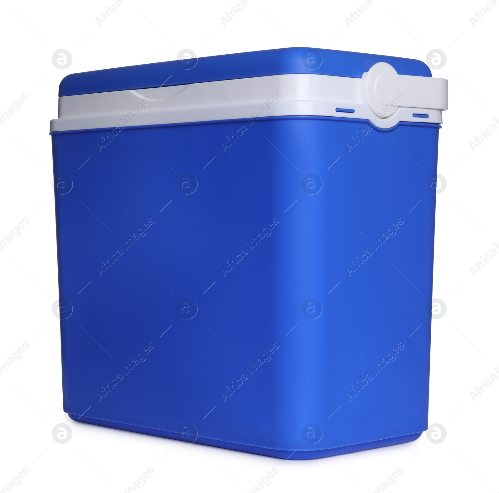 Photo of Blue plastic cool box isolated on white