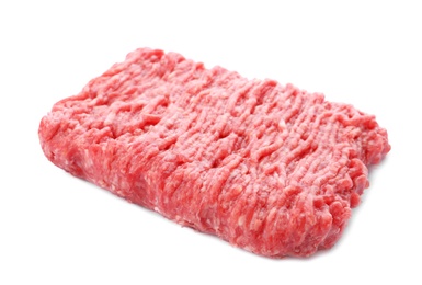 Photo of Fresh raw minced meat on white background