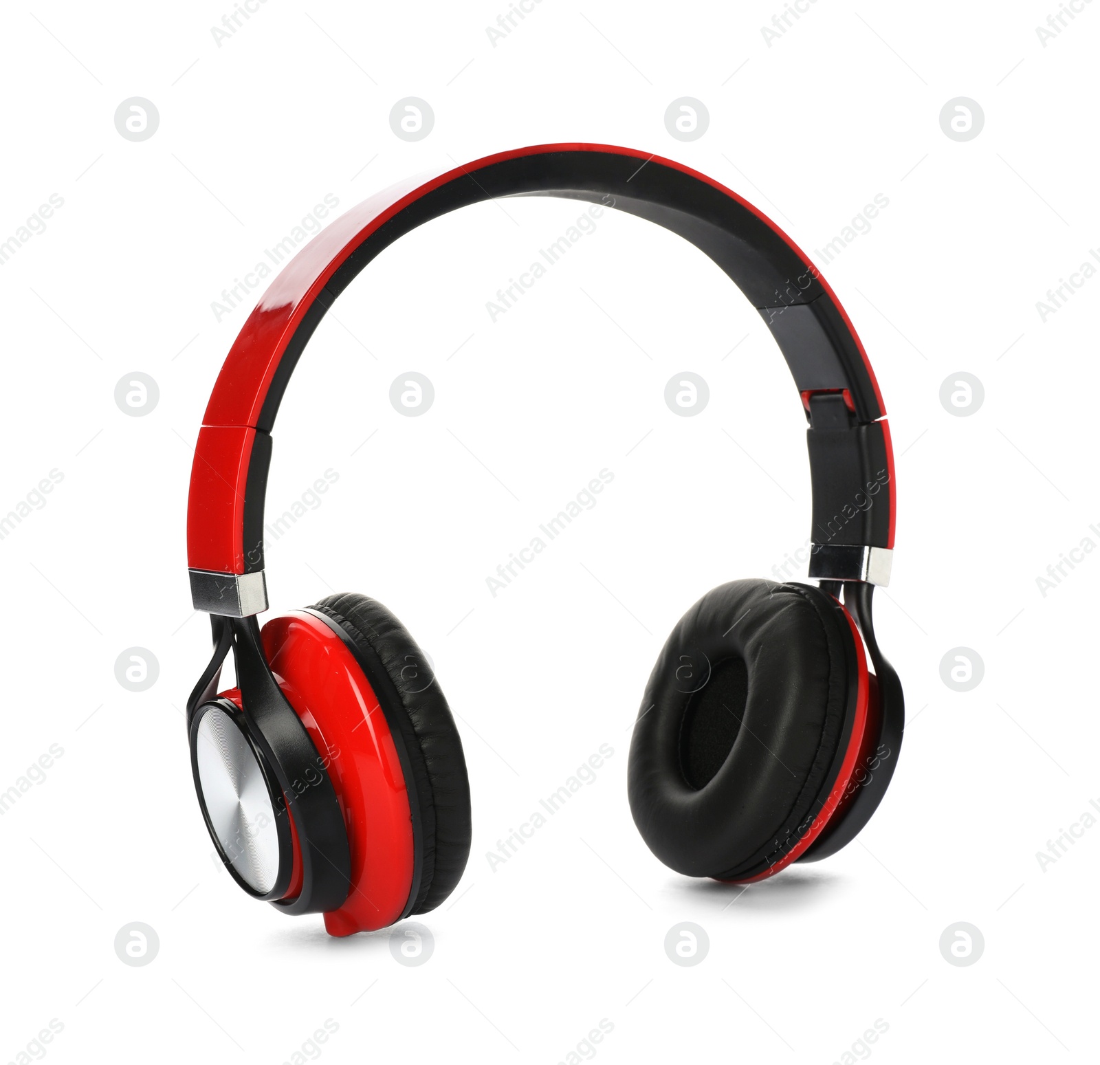 Photo of Stylish modern headphones with earmuffs on white background