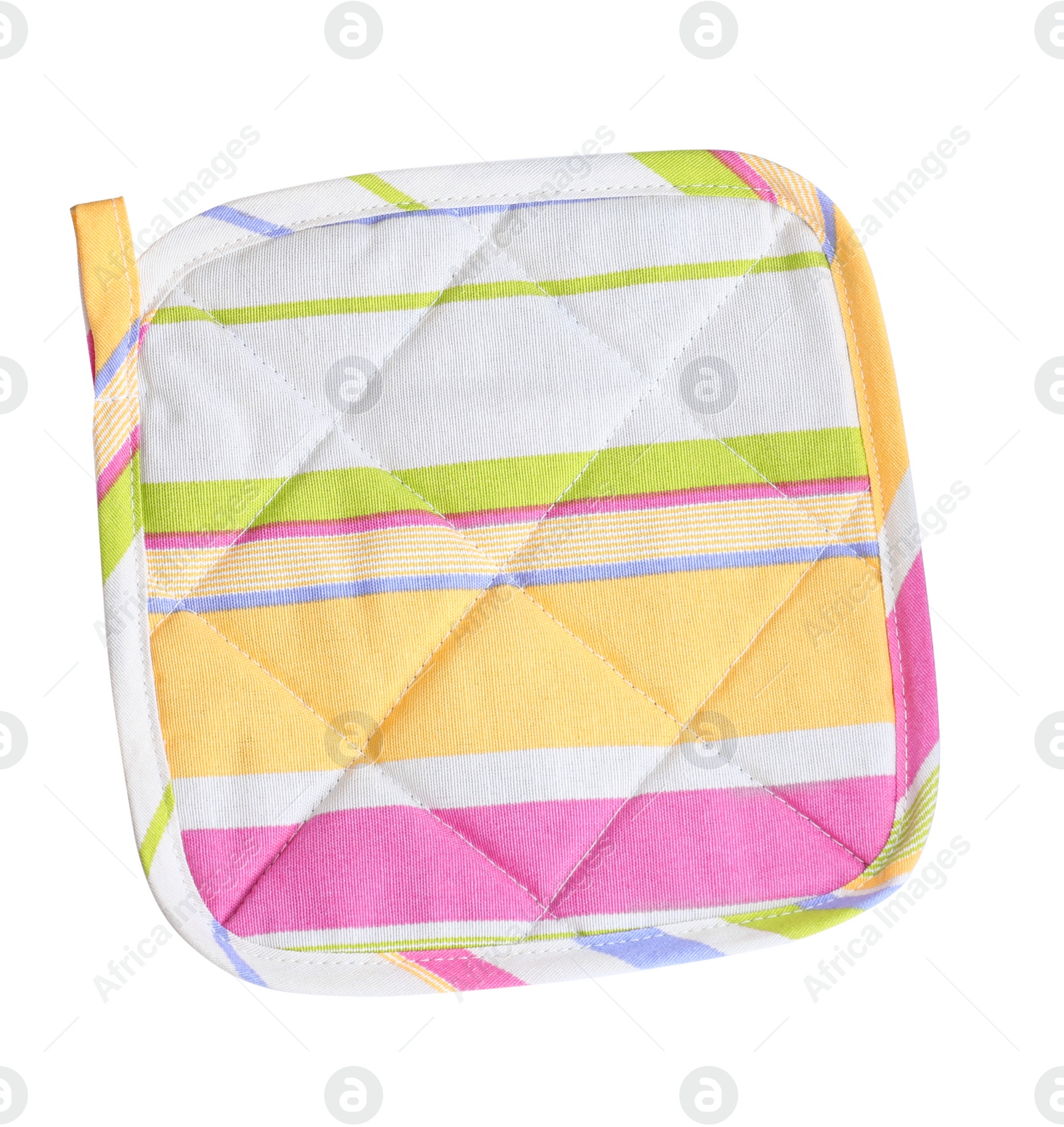 Photo of Oven potholder for hot dishes on white background, top view